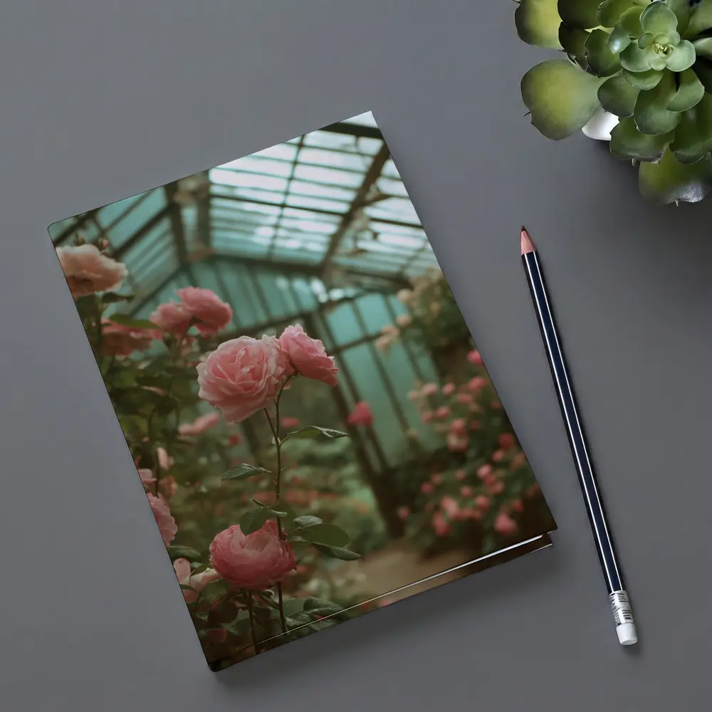 Pink Roses Blooming Inside Glass Greenhouse – Notebooks