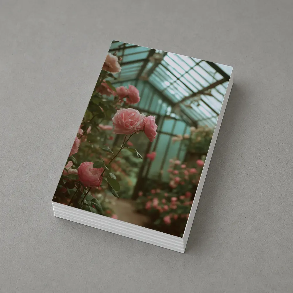 Pink Roses Blooming Inside Glass Greenhouse – Postcards