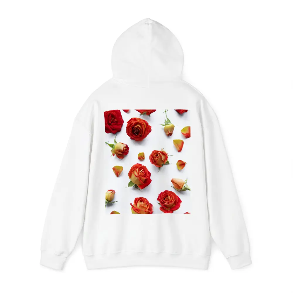 Red Roses and Petals White Background – Hoodies