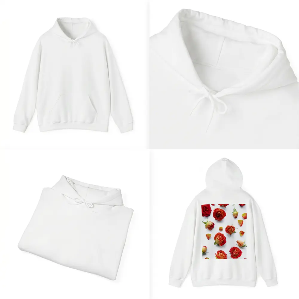 Red Roses and Petals White Background – Hoodies