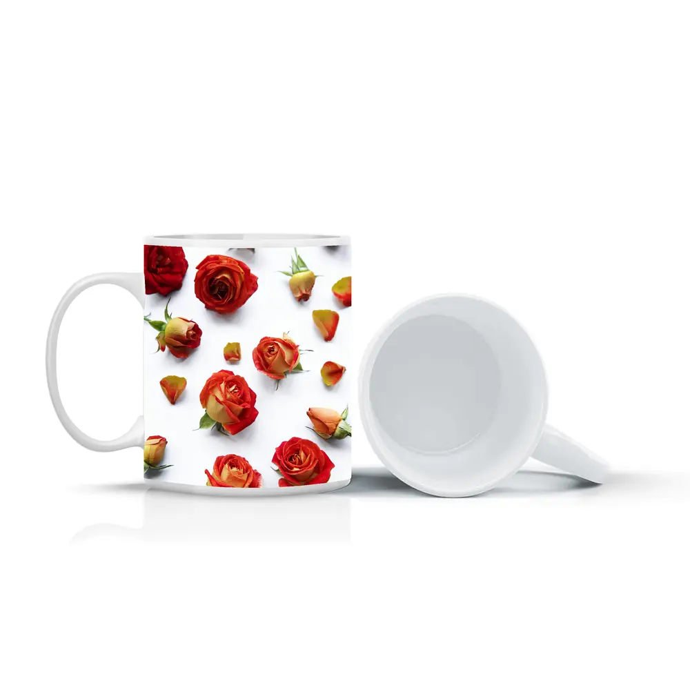 Red Roses and Petals White Background – Mugs