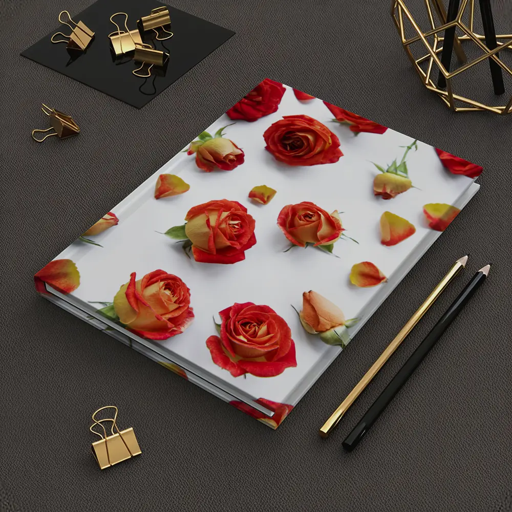 Red Roses and Petals White Background – Notebooks
