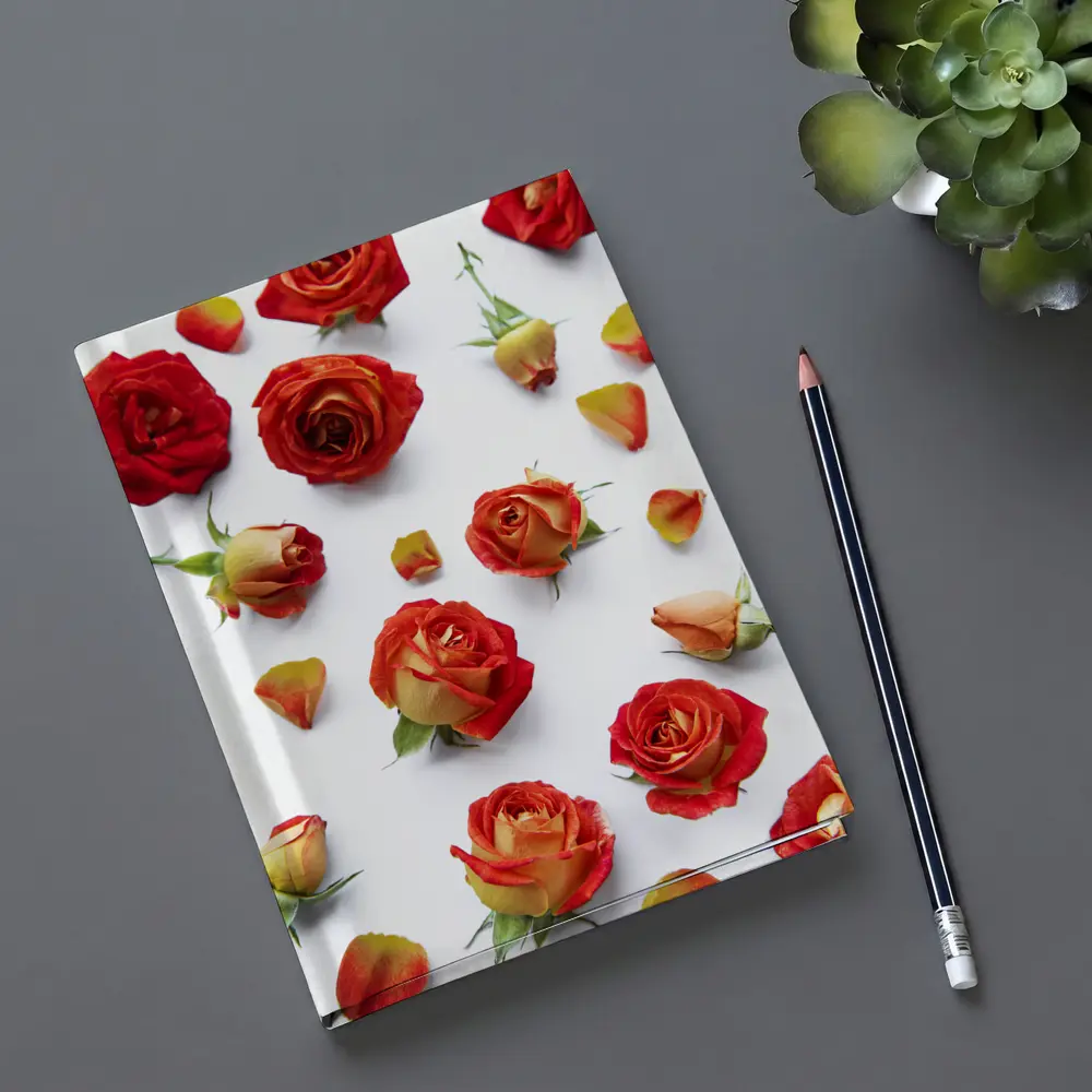 Red Roses and Petals White Background – Notebooks