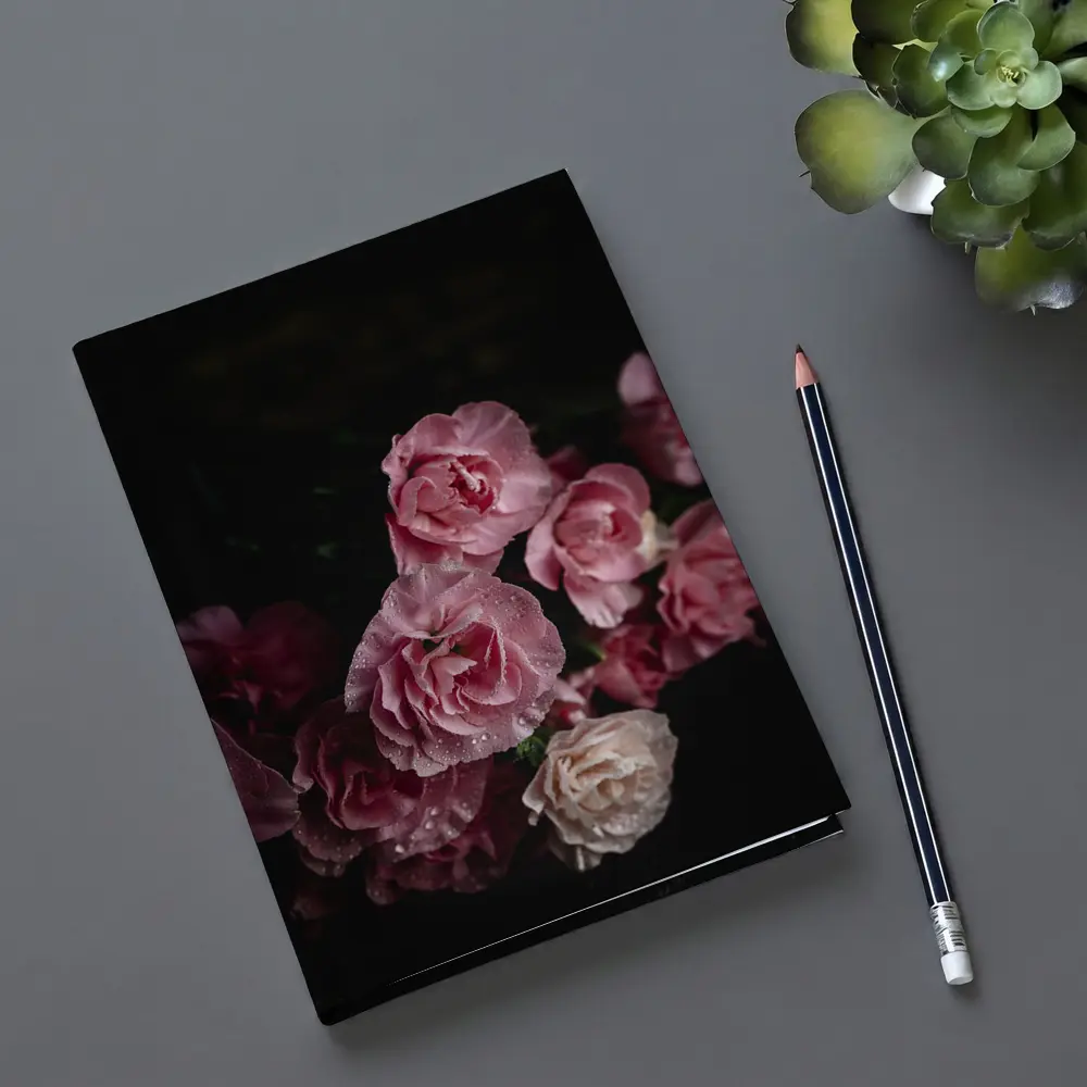 Pink Roses With Water Drops Dark Background – Notebooks