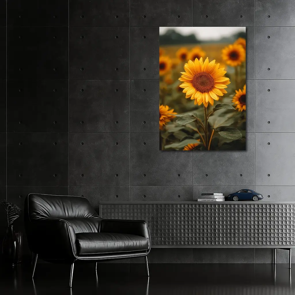 Sunflower Field Golden Blooms Overcast Sky – Wall Art
