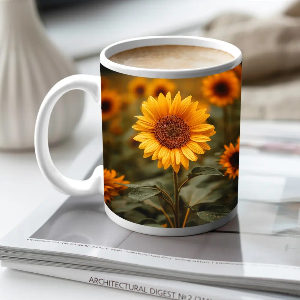 Sunflower Field Golden Blooms Overcast Sky – Mugs