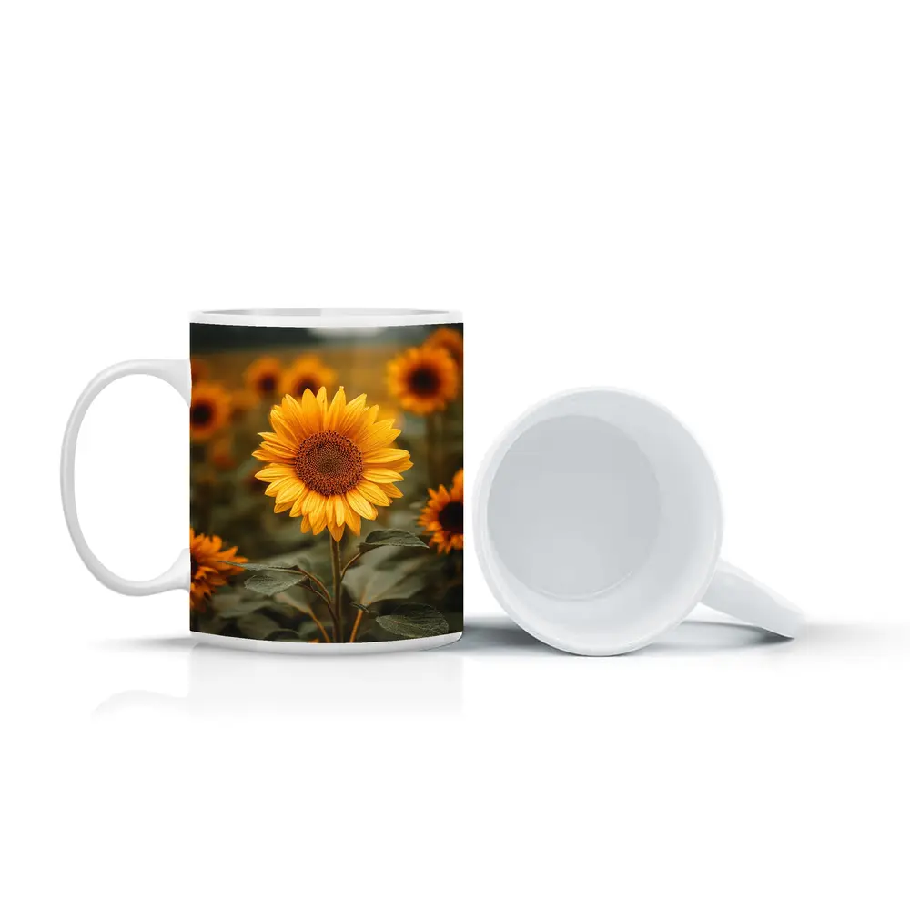 Sunflower Field Golden Blooms Overcast Sky – Mugs