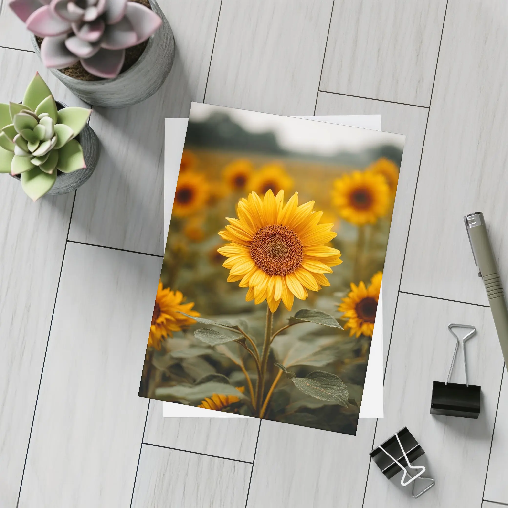 Sunflower Field Golden Blooms Overcast Sky – Postcards