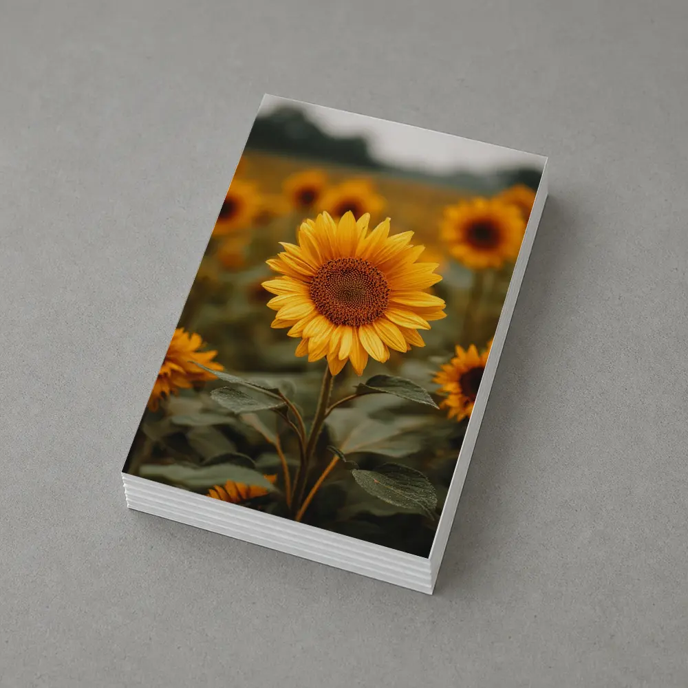 Sunflower Field Golden Blooms Overcast Sky – Postcards
