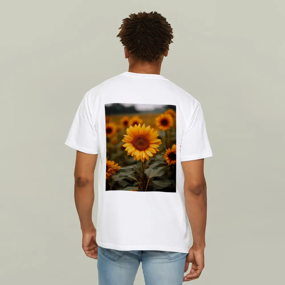 Sunflower Field Golden Blooms Overcast Sky – T-Shirts