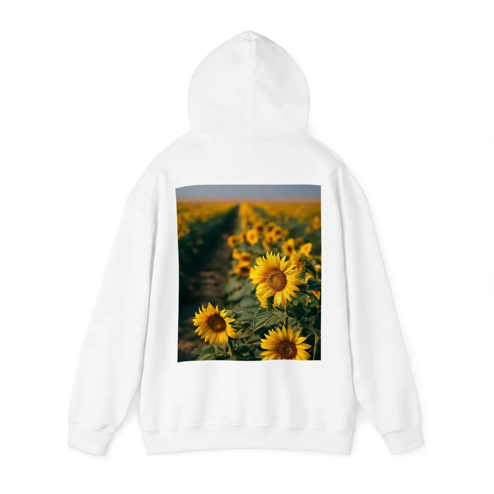 Sunflower Field Rows Under Clear Sky – Hoodies
