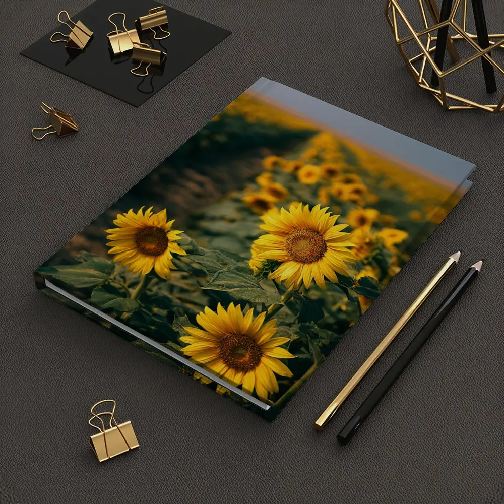 Sunflower Field Rows Under Clear Sky – Notebooks