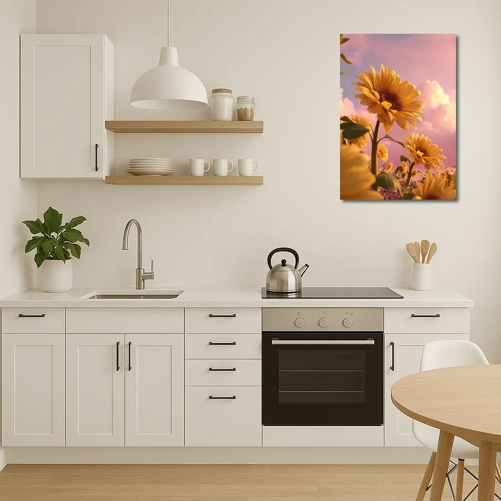 Sunflowers Against Pink Dreamy Sky – Wall Art