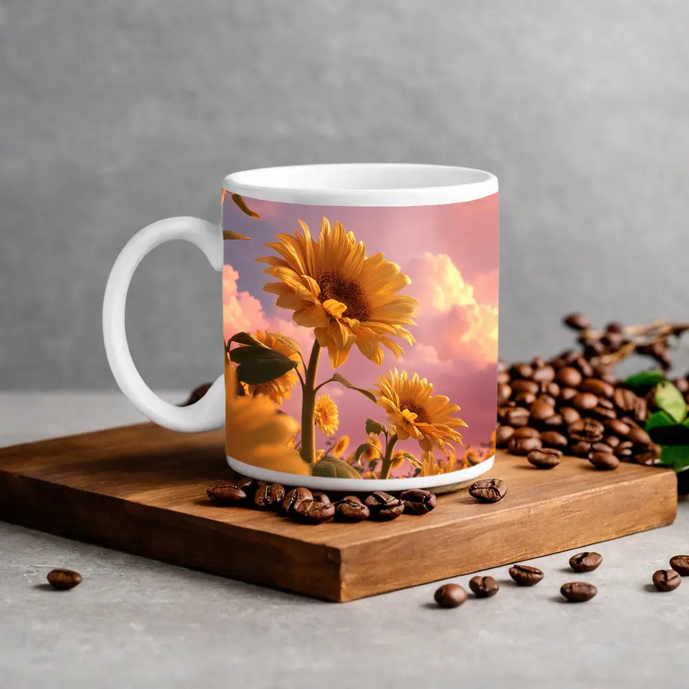 Sunflowers Against Pink Dreamy Sky – Mugs