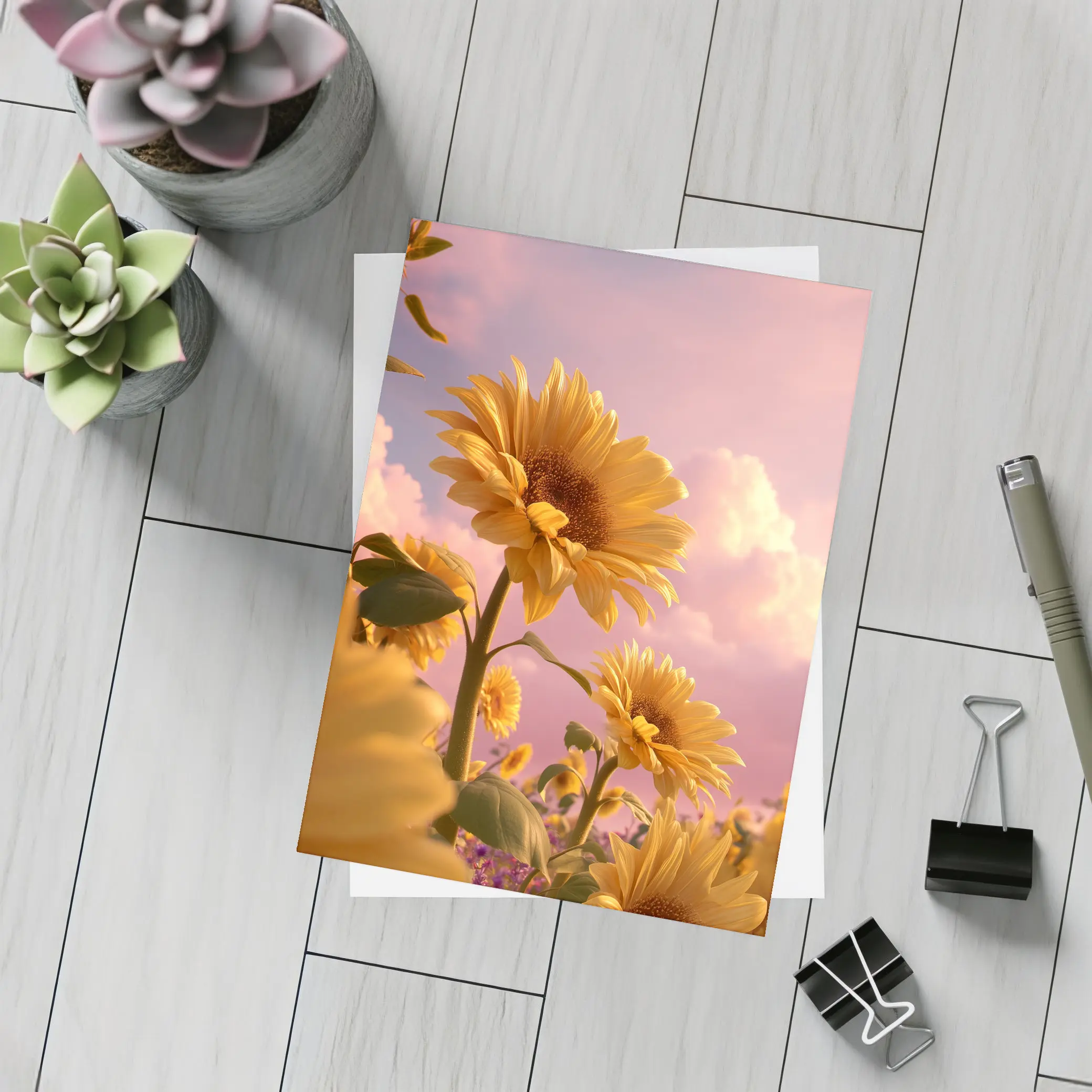 Sunflowers Against Pink Dreamy Sky – Postcards