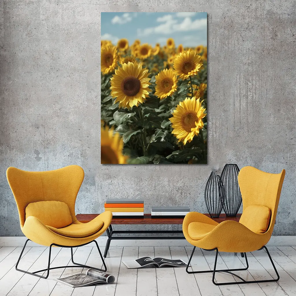 Sunflower Field Under Bright Blue Sky – Wall Art