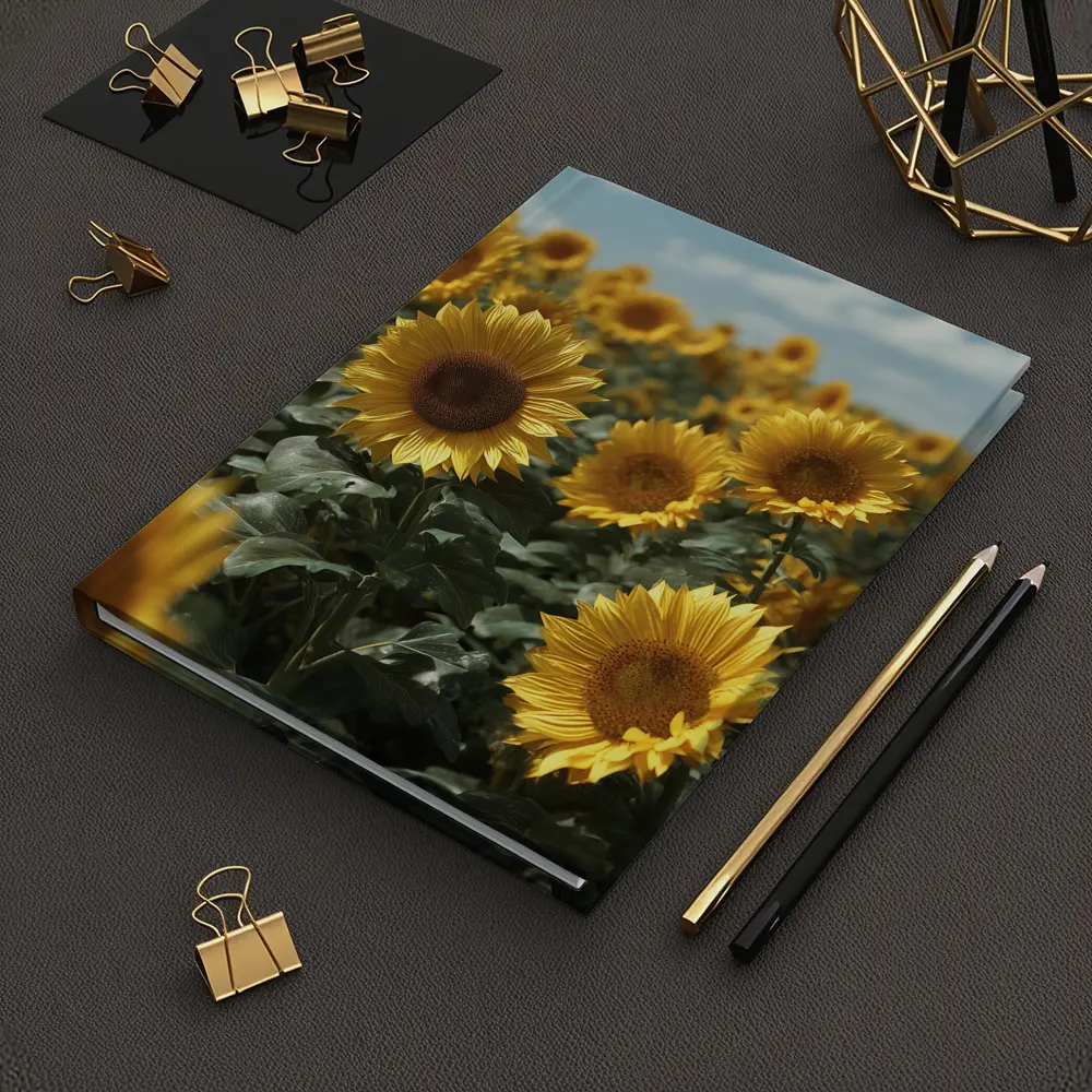 Sunflower Field Under Bright Blue Sky – Notebooks