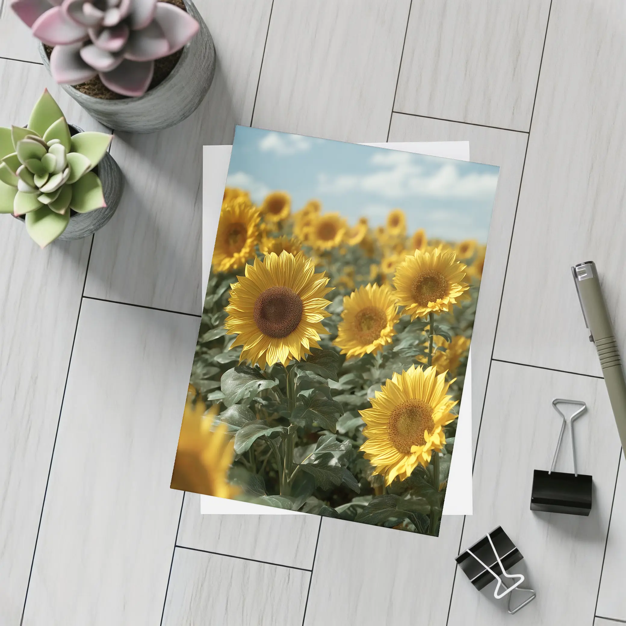 Sunflower Field Under Bright Blue Sky – Postcards