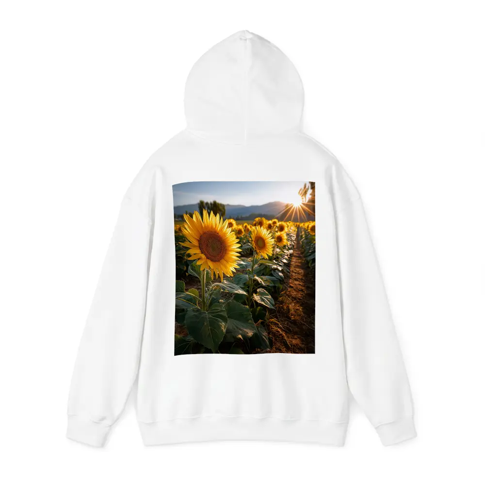 Sunflower Field Golden Hour Mountain Backdrop – Hoodies