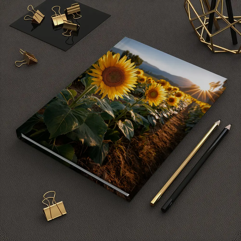 Sunflower Field Golden Hour Mountain Backdrop – Notebooks