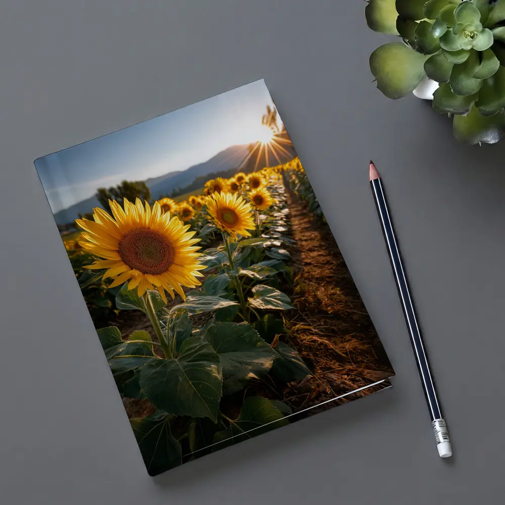 Sunflower Field Golden Hour Mountain Backdrop – Notebooks