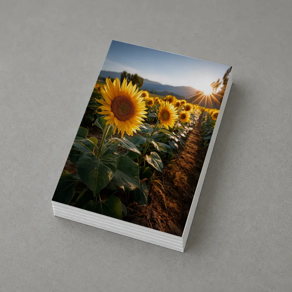 Sunflower Field Golden Hour Mountain Backdrop – Postcards