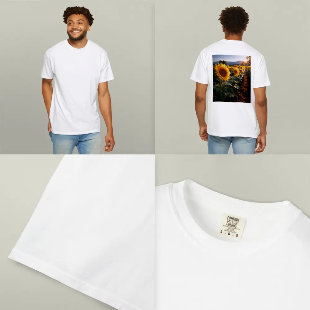 Sunflower Field Golden Hour Mountain Backdrop – T-Shirts