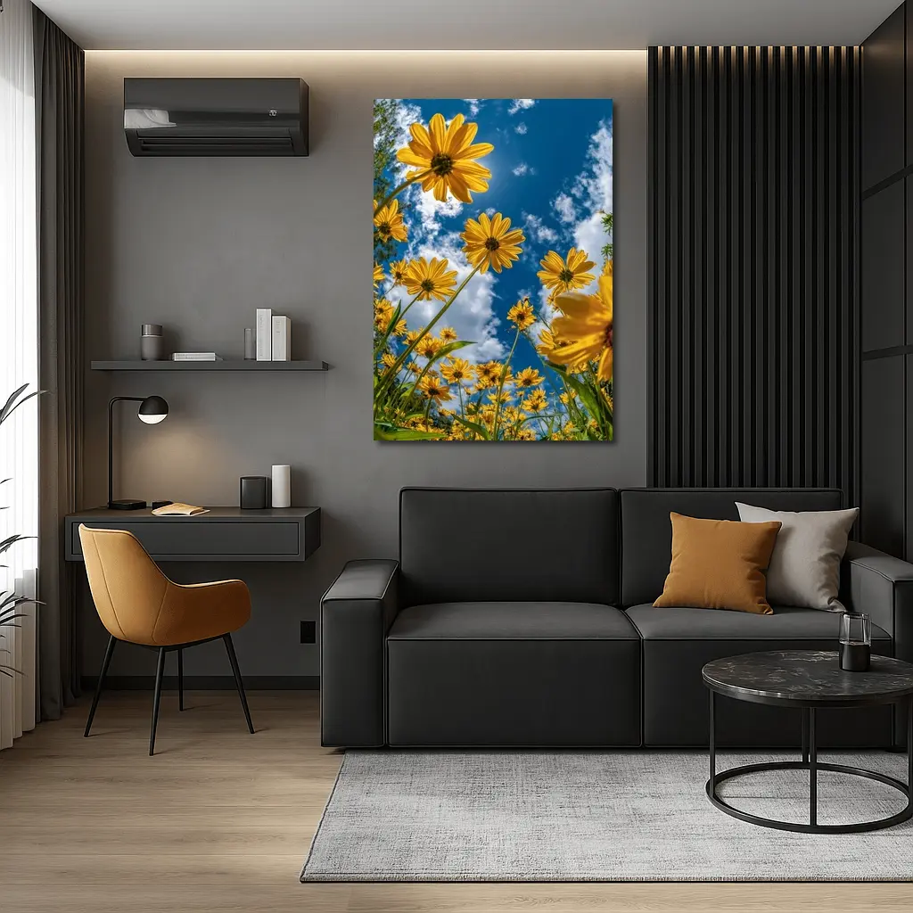 Yellow Daisies Against Blue Summer Sky – Wall Art