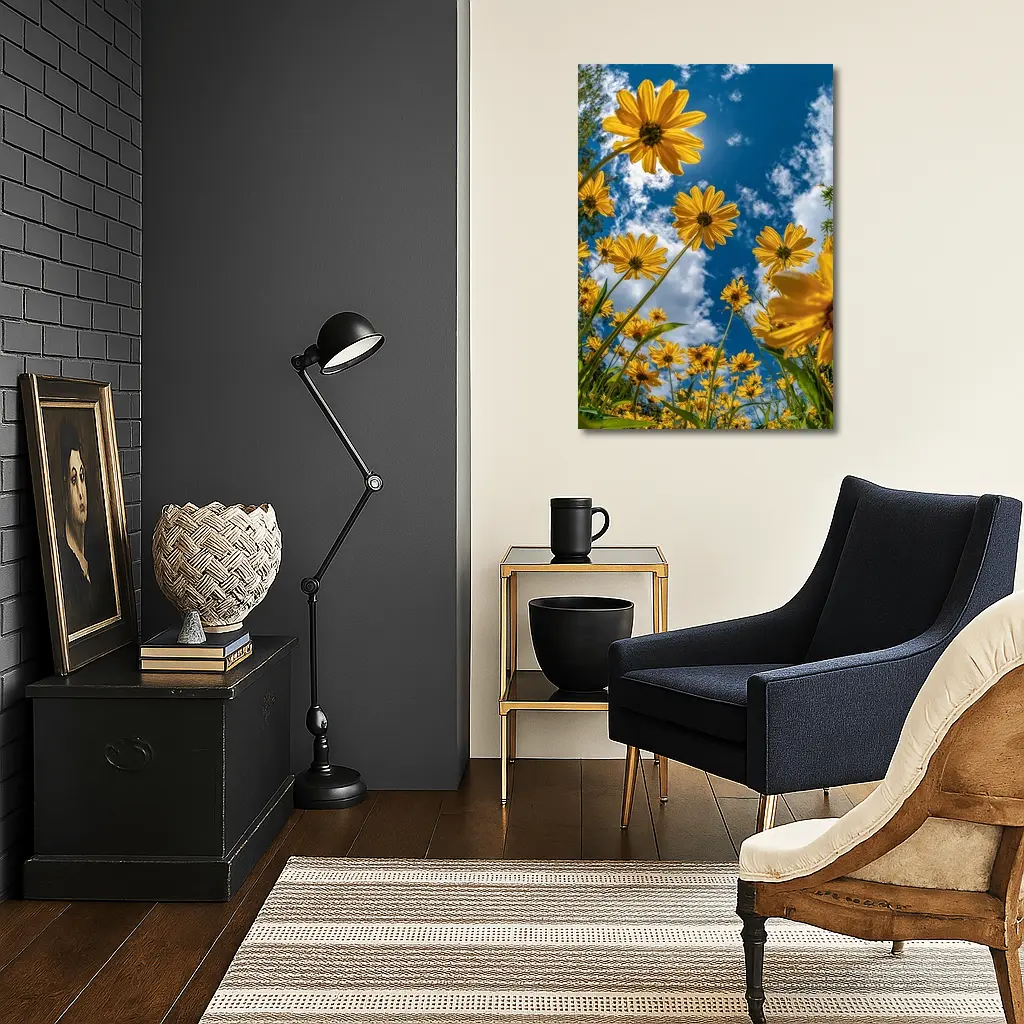 Yellow Daisies Against Blue Summer Sky – Wall Art