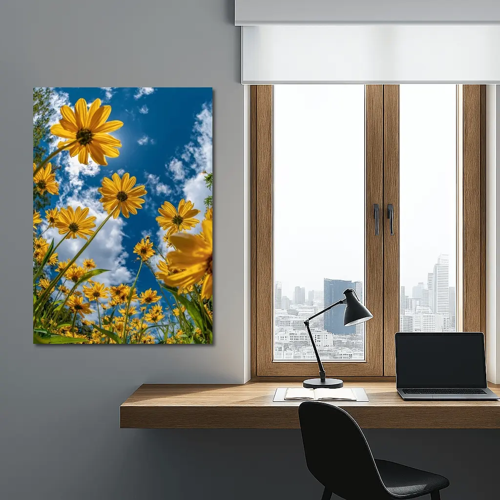 Yellow Daisies Against Blue Summer Sky – Wall Art