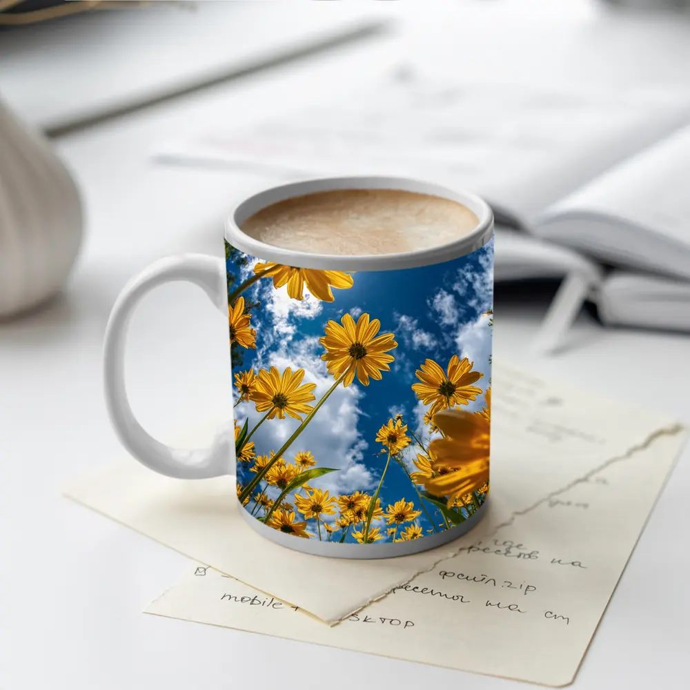 Yellow Daisies Against Blue Summer Sky – Mugs