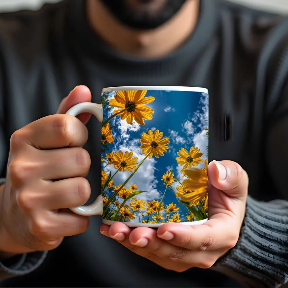 Yellow Daisies Against Blue Summer Sky – Mugs