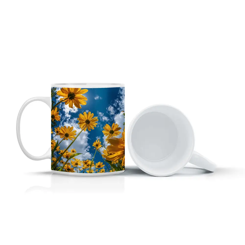 Yellow Daisies Against Blue Summer Sky – Mugs