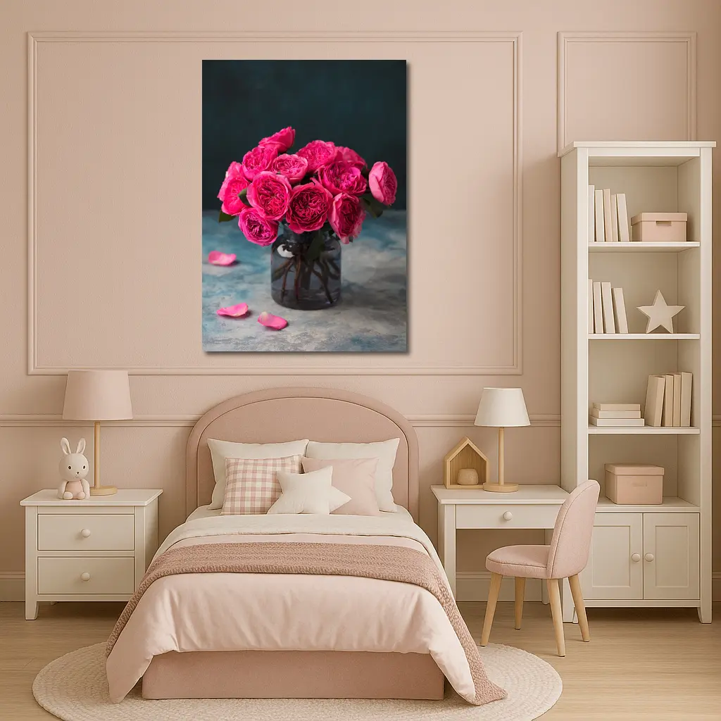Pink Roses Bouquet In Glass Vase – Wall Art