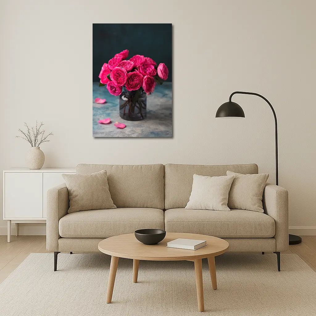 Pink Roses Bouquet In Glass Vase – Wall Art