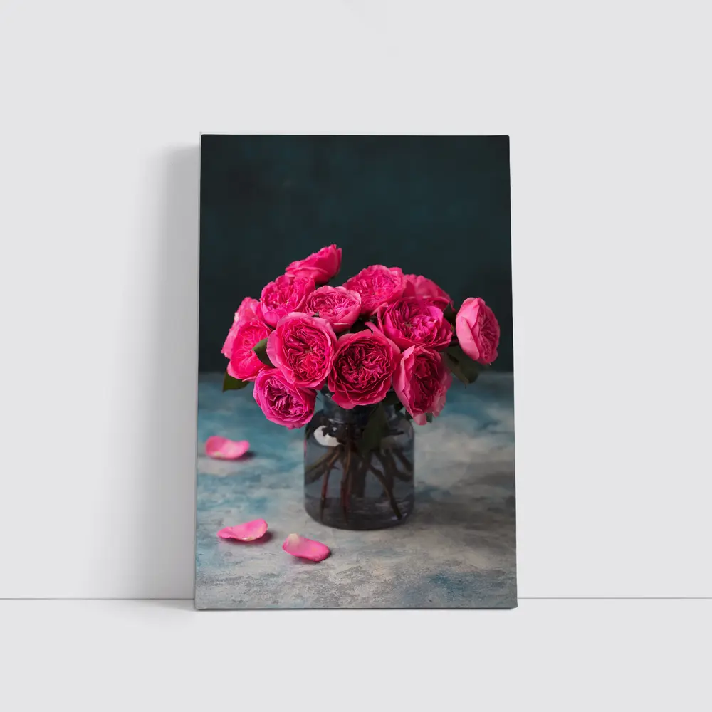 Pink Roses Bouquet In Glass Vase – Wall Art