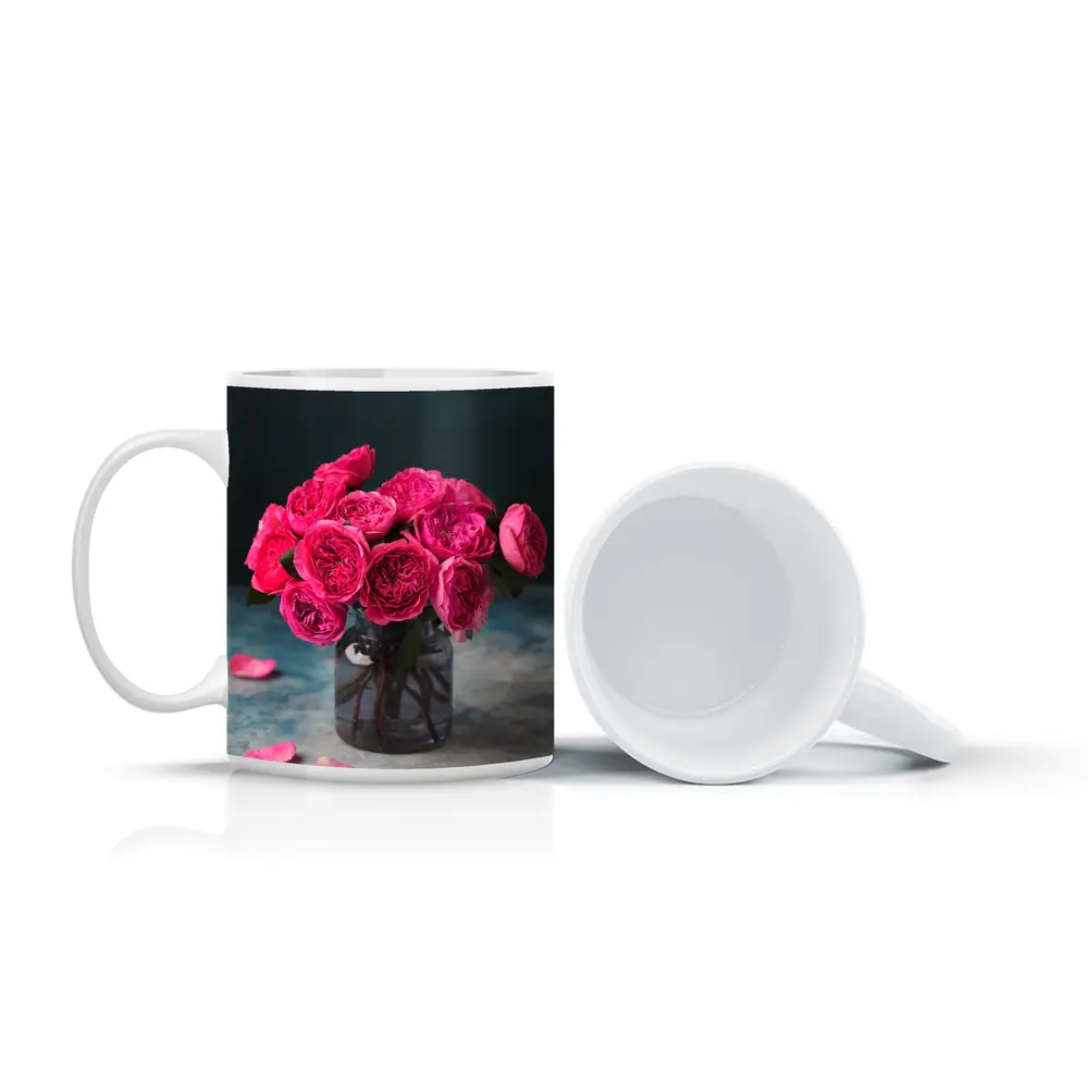 Pink Roses Bouquet In Glass Vase – Mugs