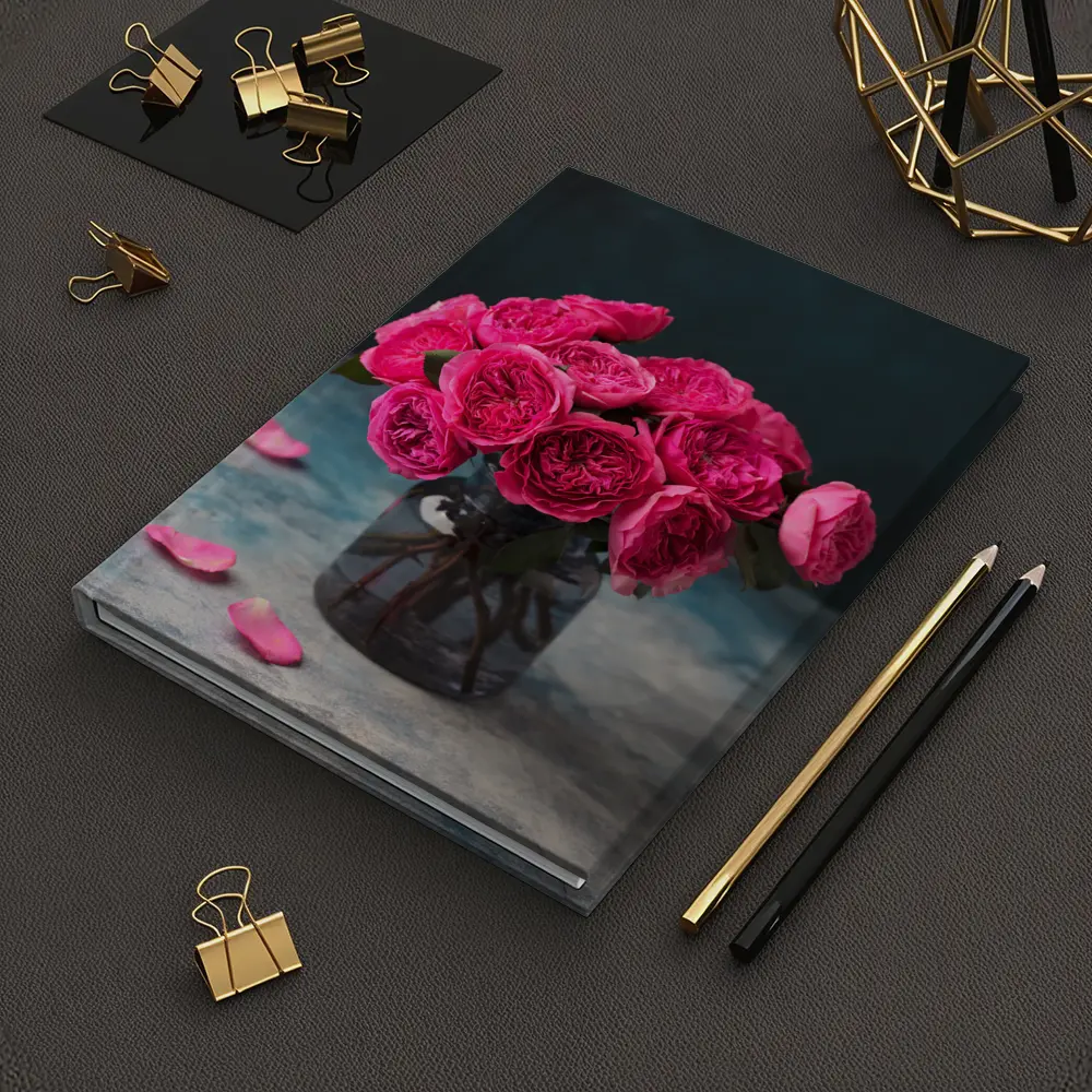 Pink Roses Bouquet In Glass Vase – Notebooks