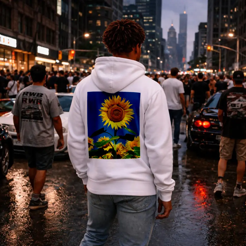 Sunflower Field Against Clear Blue Sky – Hoodies