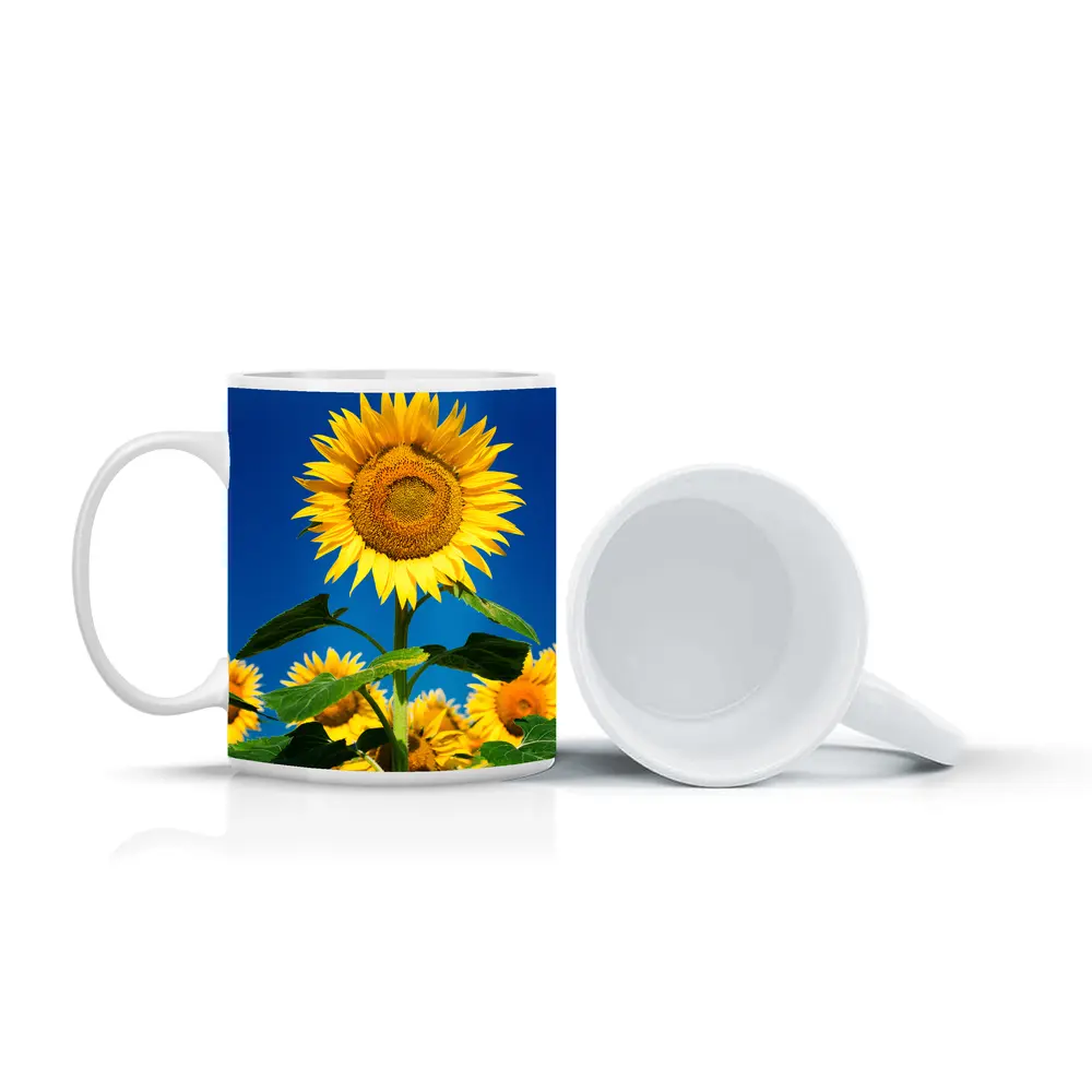 Sunflower Field Against Clear Blue Sky – Mugs