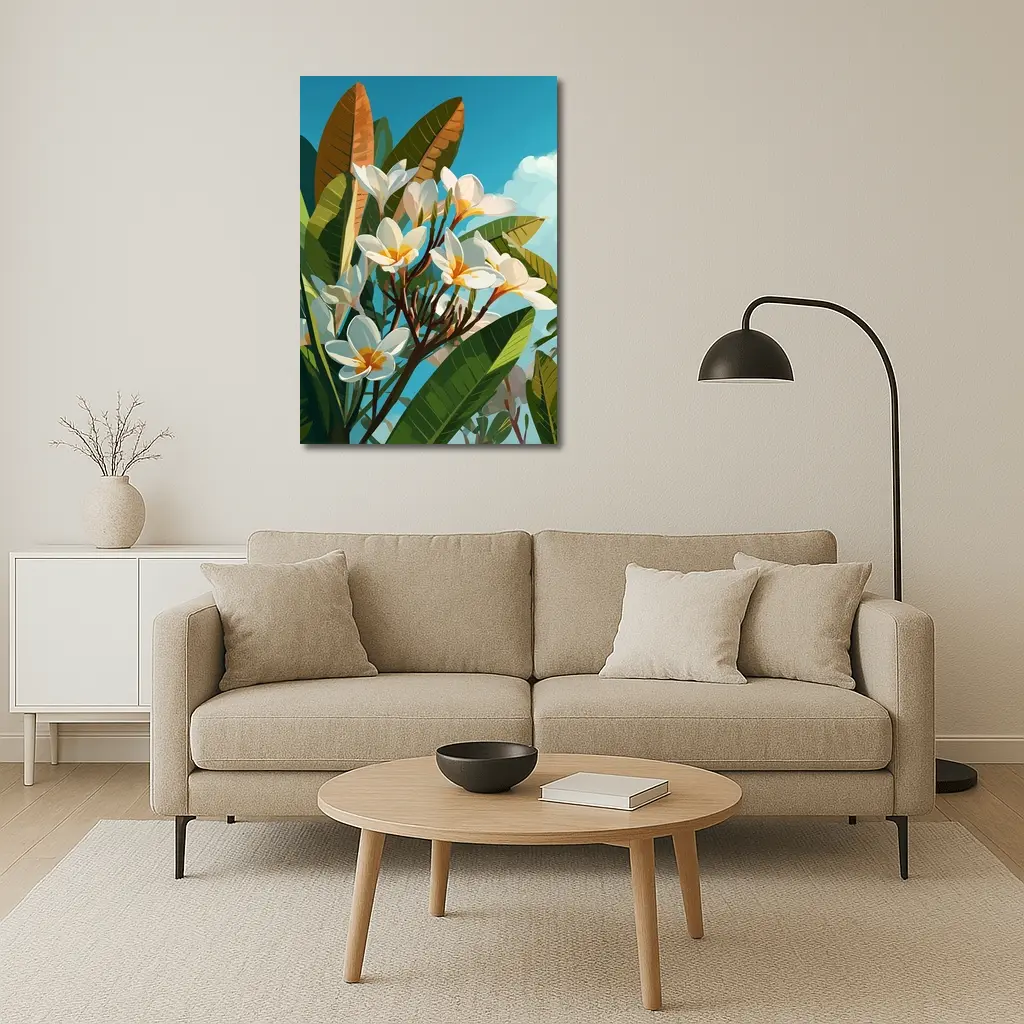 Plumeria Flowers Tropical Sky Illustration Art – Wall Art