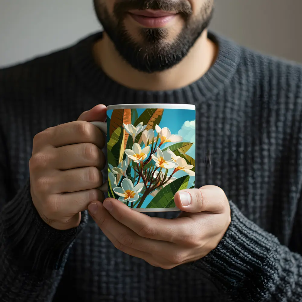 Plumeria Flowers Tropical Sky Illustration Art – Mugs