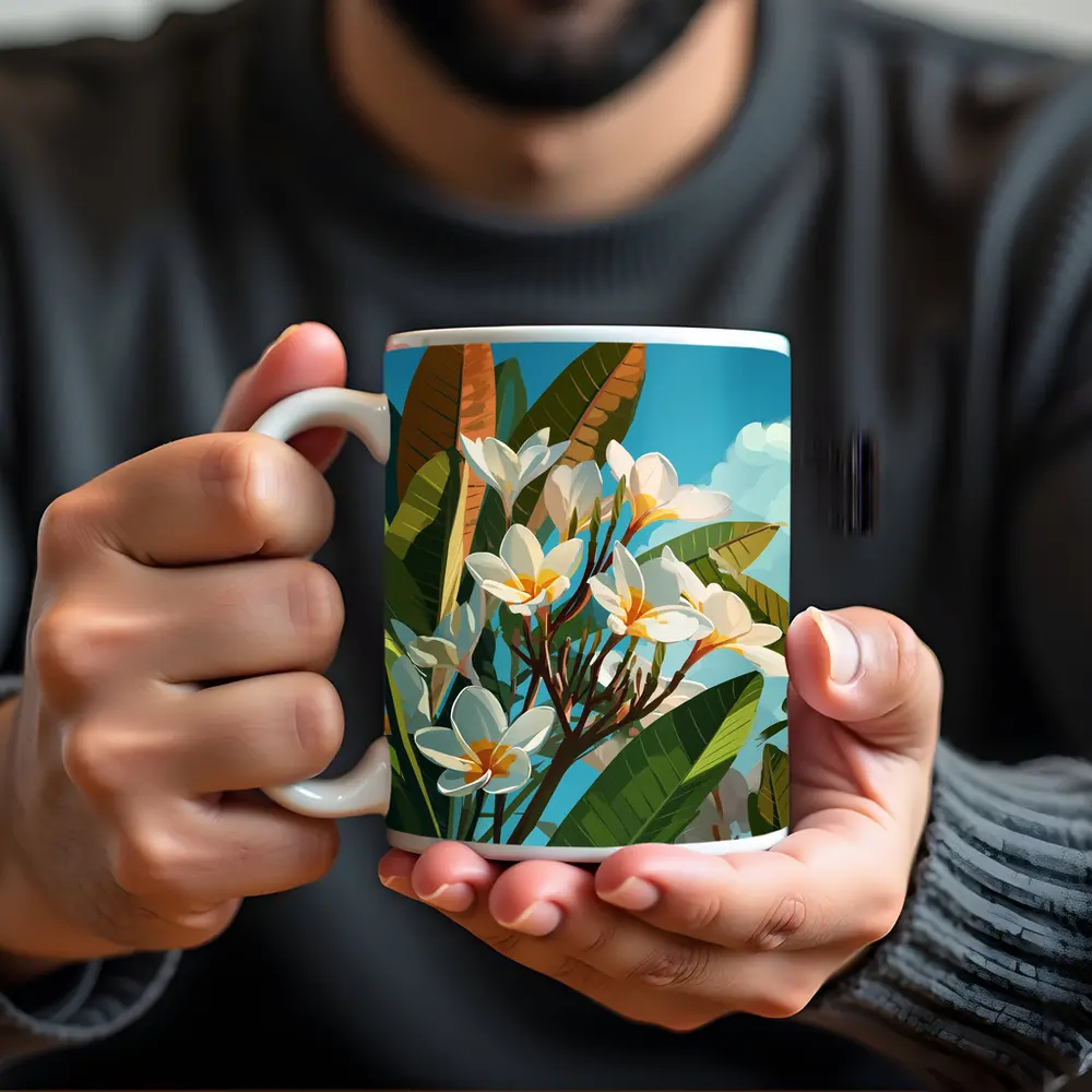 Plumeria Flowers Tropical Sky Illustration Art – Mugs