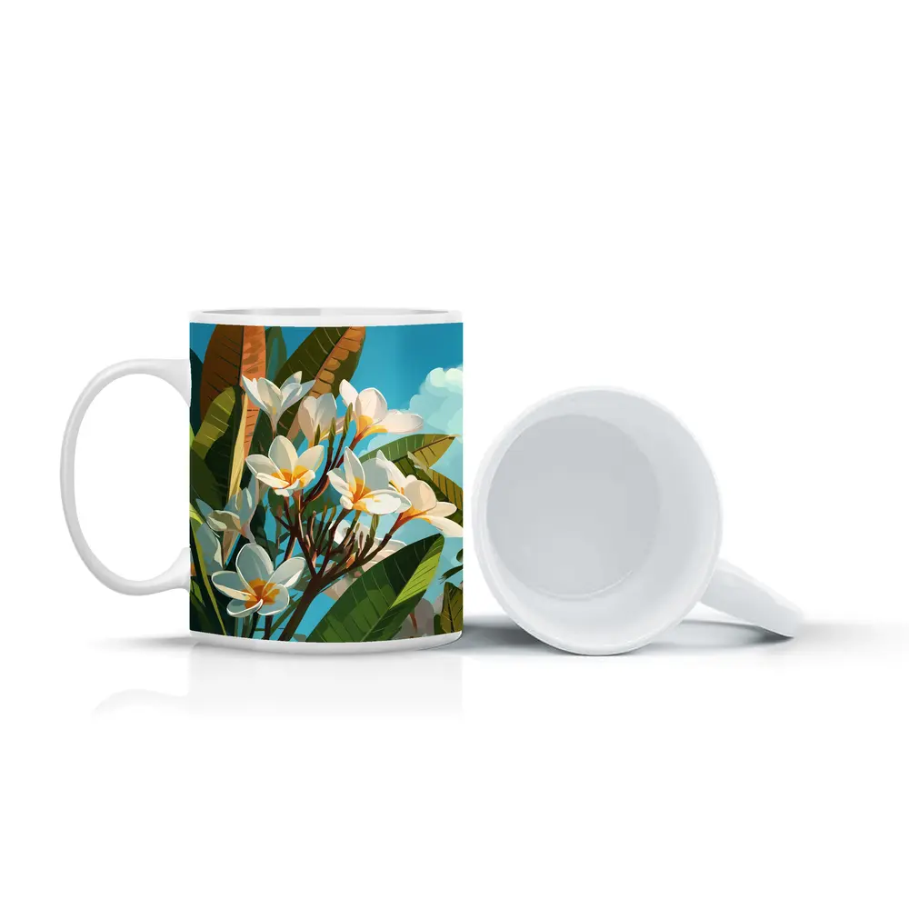 Plumeria Flowers Tropical Sky Illustration Art – Mugs