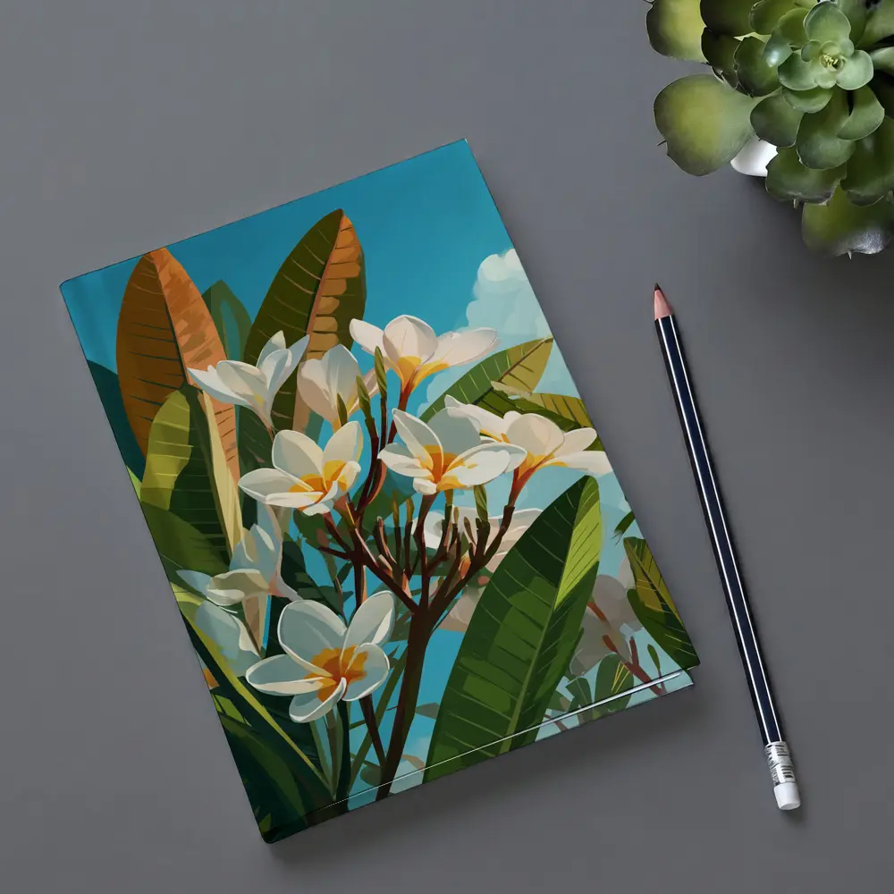 Plumeria Flowers Tropical Sky Illustration Art – Notebooks
