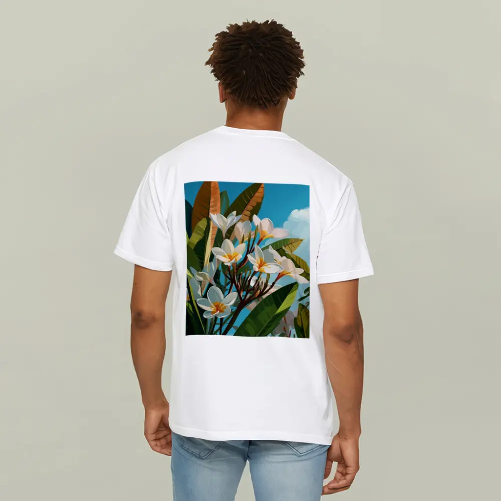 Plumeria Flowers Tropical Sky Illustration Art – T-Shirts