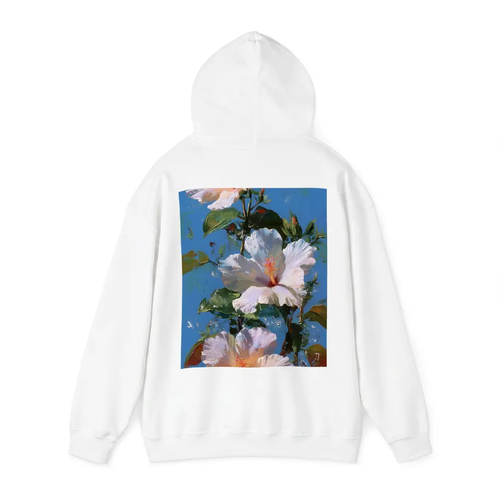 White Hibiscus Flowers Blue Sky Painting – Hoodies