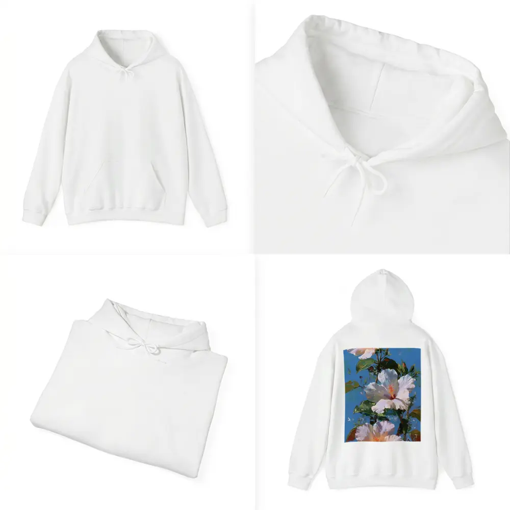 White Hibiscus Flowers Blue Sky Painting – Hoodies