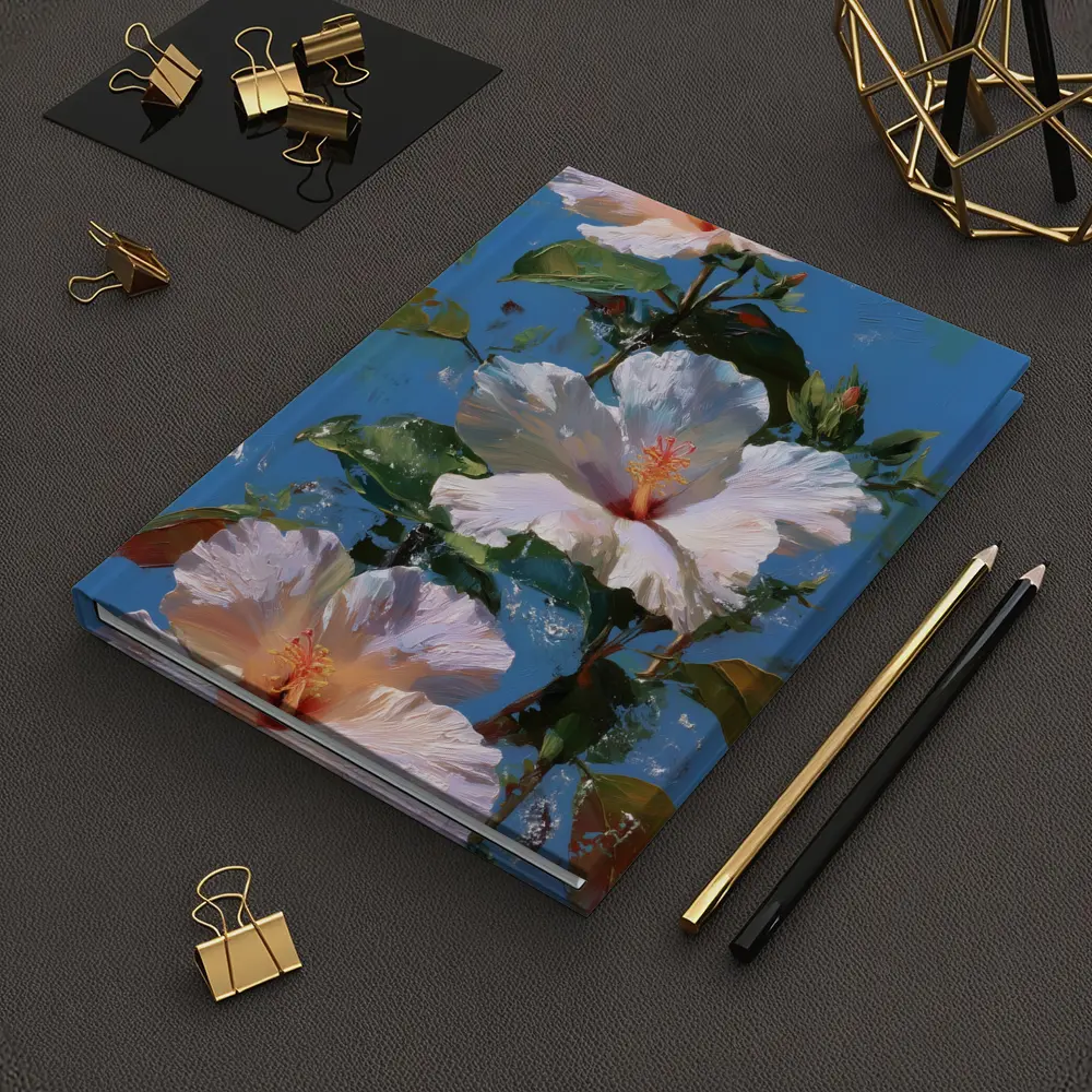 White Hibiscus Flowers Blue Sky Painting – Notebooks