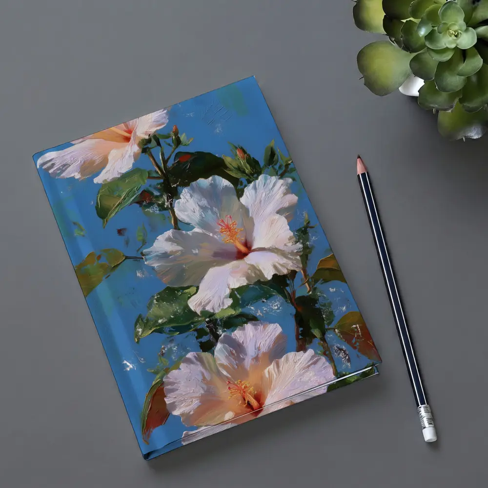 White Hibiscus Flowers Blue Sky Painting – Notebooks